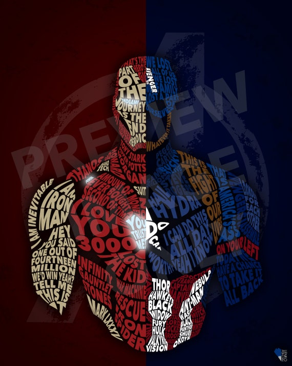 Avengers Endgame Captain America Iron Man Typographical Quote Canvas Print Pop Art Portrait Print Tony Stark Marvel Superhero Prints Decor