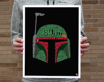 Boba Fett pop-art poster - Boba Fett WordArt - Star Wars WordArt - Star Wars cadeau - Star Wars decor - schurk poster - premiejager kunst