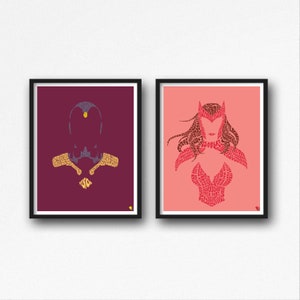 Vision and Scarlet Witch Word Art - WandaVision Art - Vision Word Art - Scarlet Witch Word Art - Superhero Girls Art - Minimal Superhero