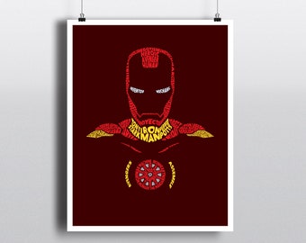 Iron Man Word Art (No Signature) - Iron Man Pop Art - Marvel Pop Art - Avenger Art - Tony Stark - Boys Superhero Art - Iron Man Art - Poster