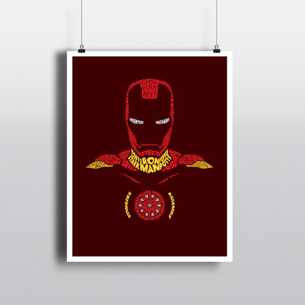 Iron Man Word Art (No Signature) - Iron Man Pop Art - Marvel Pop Art - Avenger Art - Tony Stark - Boys Superhero Art - Iron Man Art - Poster