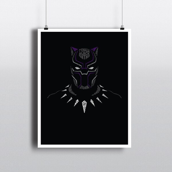 Black Panther Word Art (No Signature) - Black Panther Pop Art - Avenger Word Art - Marvel Hero - Wakanda Word Art - Boys Superhero Gift