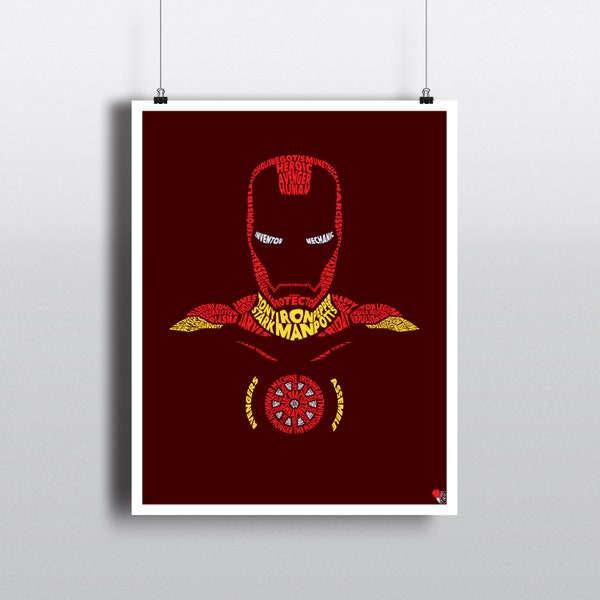 Iron Man Word Art - Iron Man Pop Art - Marvel Pop Art - Avenger Art - Tony Stark - Boys Superhero Art - Iron Man Art - Poster - Decor