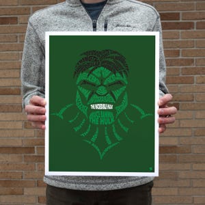 Póster tipográfico de Hulk, impresión de retrato pop art - Vengador, defensor, Bruce Banner, cómics de Marvel, superhéroe, silueta, rostro, impresiones, decoración
