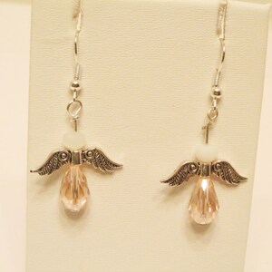 Pink and Milky Crystal Angel Dangle Earrings