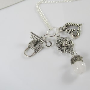 You Unlocked  my Heart Necklace with white Jade Gemstone Bead.  The Megan Collection