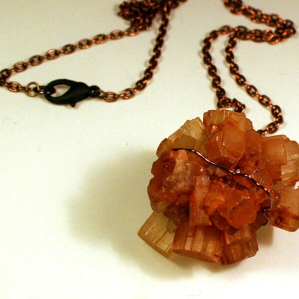 aragonite cluster necklace on antique genuine copper segment chain with black clasp