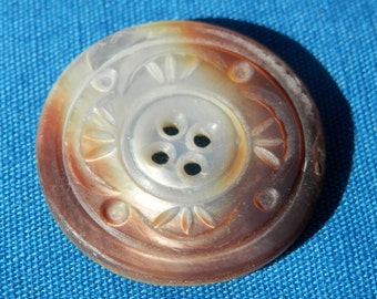 STUNNING Smokey CARVED  Vintage Shell Button