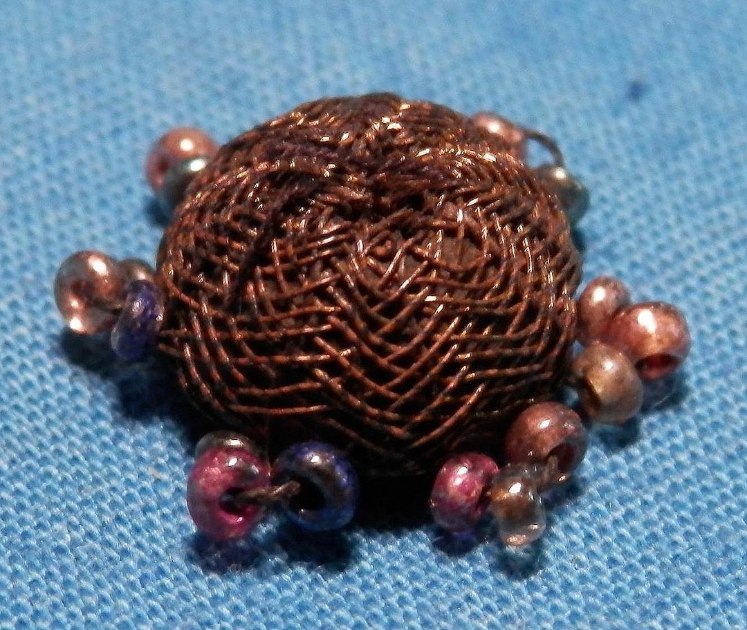 Antique Beaded Metallic Thread Button - Etsy