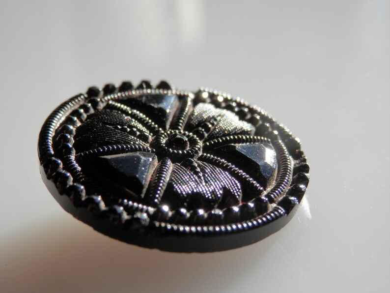 LG Antique Black Glass Button Box Shank Four Way Etsy