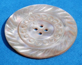 XL Carved Antique MOP Button Irridescent