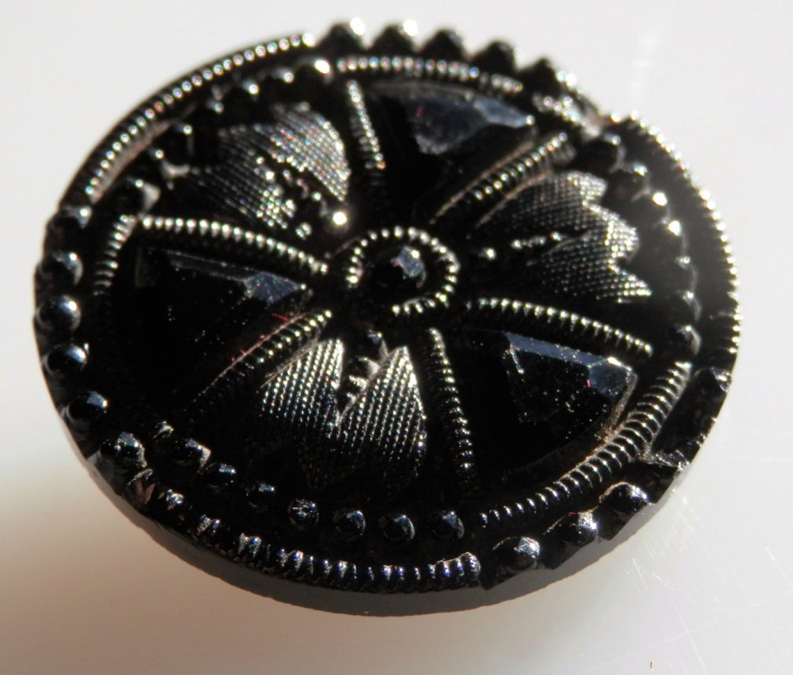 LG Antique Black Glass Button Box Shank Four Way Etsy