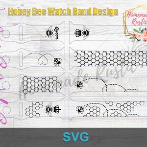 Digital File - Honey Comb Queen Bee, 8 mix and match smart watch band designs. SVG file. For laser engraving, glowforge,