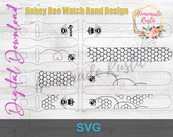 Plik cyfrowy - Honey Comb Queen Bee, 8 projektów smartwatchowych pasków do mieszania i dopasowywania. Plik SVG. Do grawerowania laserowego, glowforge,