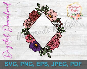 Plik cyfrowy - Pełnokolorowy kwiatowy wzór diamentowy. SVG PDF PNG eps jpeg. Do druku, sublimacji, użytku cyfrowego