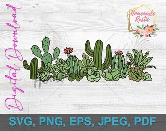 Plik cyfrowy - Sukulenty, kolor. Sublimacja. Projekt. SVG PDF PNG eps jpeg. Wydrukuj, a następnie wytnij. Cricut.