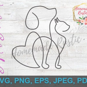 Fichier numérique - Coeur, chien, conception de chat. Conception d'art de ligne de style de tatouage. SVG PDF PNG eps jpeg. Pour gravure laser, glowforge, cricut