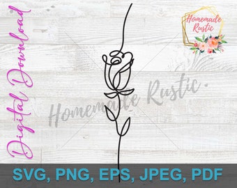Plik cyfrowy - Rose - Line Art Floral Tattoo Style Design. SVG PDF PNG eps jpeg. Do grawerowania laserowego, glowforge, cricut - flower