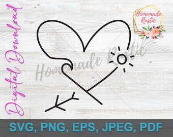 Plik cyfrowy - projekt linii sztuki tatuażu. SVG PDF PNG eps jpeg. Do grawerowania laserowego, glowforge, cricut - serce, samolot, słońce, fala