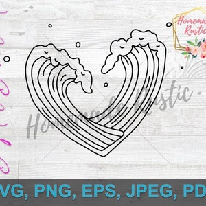 Könnte beinhalten: Eine Schwarzweiß-Zeichnung einer Welle in Form eines Herzens. Das Bild ist auf einem weißen Holzmaserungshintergrund.