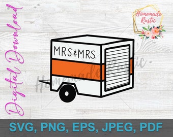 Plik cyfrowy - Mrs. & Mrs. zabawny kolorowy projekt inspirowany u-haul. SVG PDF PNG eps jpeg. Do sublimacji, użytku cyfrowego, drukowania