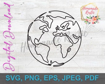 Plik cyfrowy - Mapa świata - Projekt linii sztuki tatuażu. SVG PDF PNG eps jpeg. Do grawerowania laserowego, glowforge, cricut