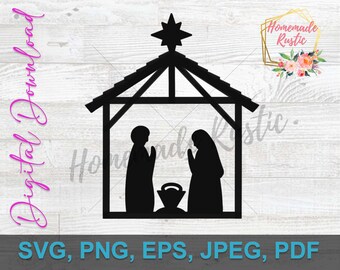 Plik cyfrowy - Projekt sceny Narodzenia. SVG PDF PNG eps jpeg. Do grawerowania laserowego, glowforge, cricut