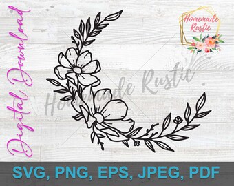 Plik cyfrowy - Kwiatowy - Projekt tatuażu w stylu liniowym kwiatowym. SVG PDF PNG eps jpeg. Do grawerowania laserowego, glowforge, cricut - kwiaty