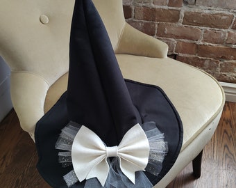 Girls Witch Costume, Toddler Witch Hat, Toddler Witch Costume, Kid Witch Hat, Witch Hat, Witch Hat decor, Halloween Photo Prop, White Bow