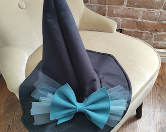 Girls Witch Costume, Toddler Witch Hat, Toddler Witch Costume, Kid Witch Hat, Witch Hat, Witch Hat decor, Halloween Photo Prop, Teal Bow
