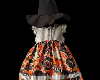 Girls witch costume, Halloween dress, vintage inspired