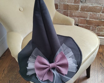 Girls Witch Hat: Handmade Cotton Costume, Purple Bow
