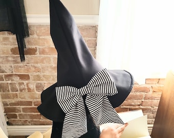Girls Witch Hat: Black & White Stripes, Halloween Costume