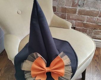 Girls Witch Hat Costume: Handmade Cotton, Orange Bow Decor