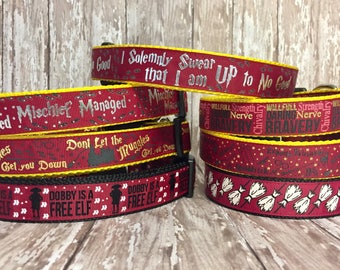 Harry Potter -Gryffindor - Red - I Solemnly Swear that I am up to No Good - Dog Collar - Hogwarts - Dobby - Mischief Expecto - Muggles