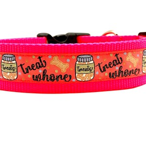 Coleira engraçada para cachorro: design de petisco, fita de nylon Neon Pink