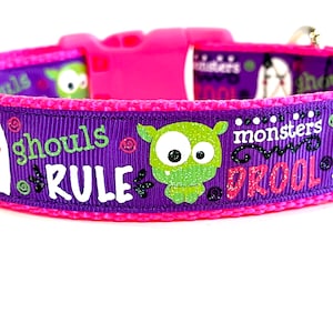 Ghouls Rule, Monsters Drool Halloween Dog Collar, Cute Dog Collar, Monster dog collar, Halloween dog
