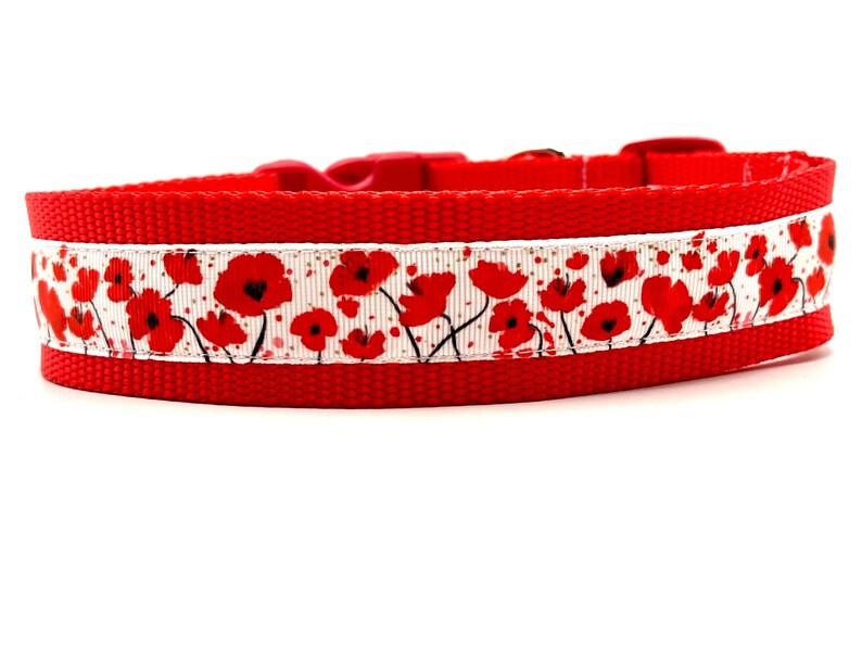 Poppy Flower Dog Collar: Red Garden Design image 4