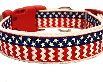 Collier de chien du 4 juillet, collier USA, collier pour animaux de compagnie, collier de chat patriotique, rouge blanc bleu