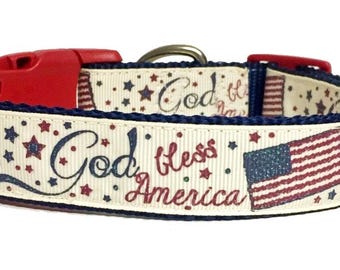 God Bless America Dog Collar, 4th of July Dog Collar, Memorial Day Dog Collar, American Flag Dog Collar and Leash