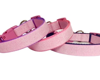 Pink Glitter Dog Collar: Nylon Webbing, Grosgrain Ribbon