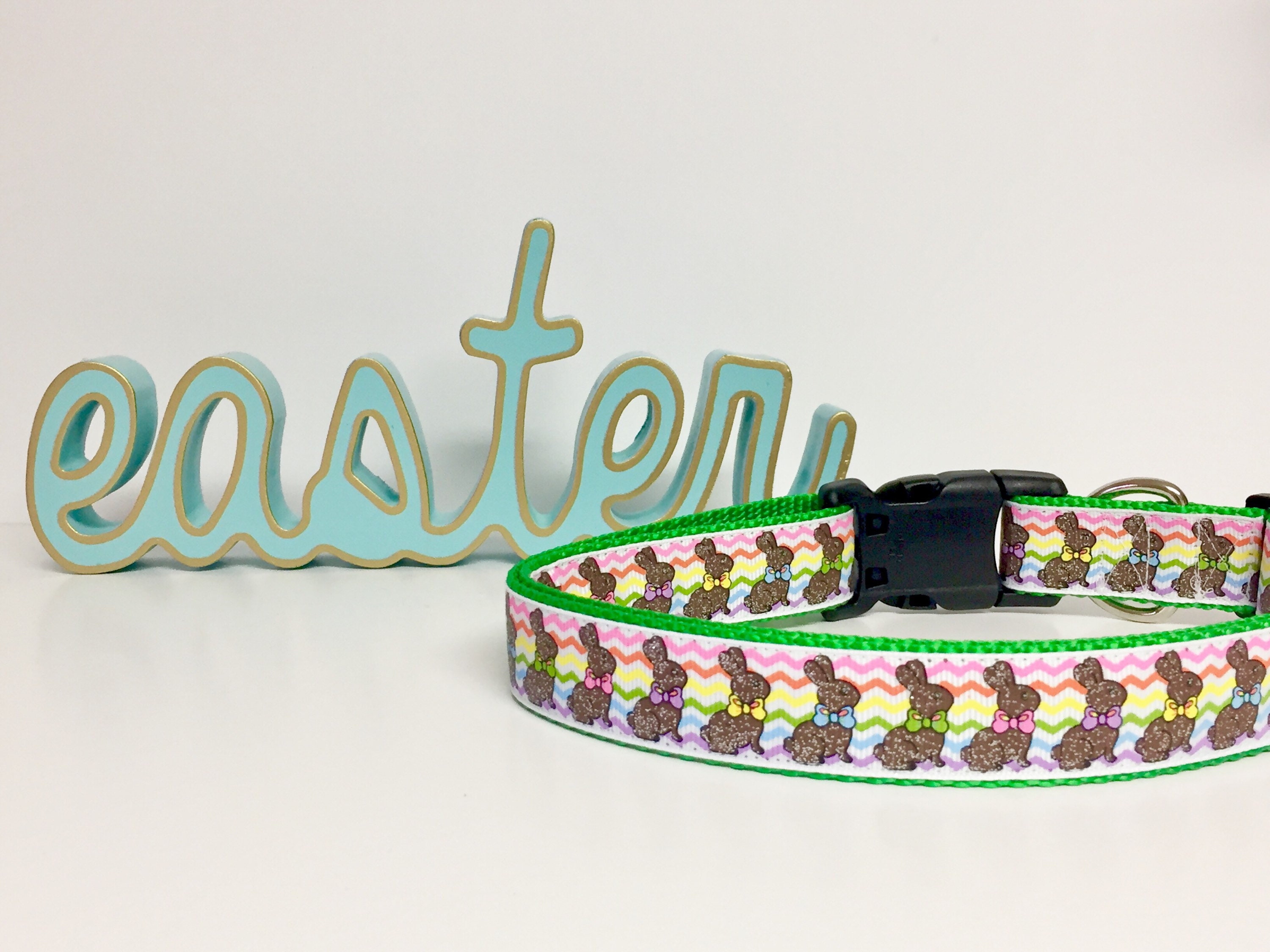 Made to Order 1.5 or 2 Wide Pink Chocolate Easter Bunny Dog Collar 1