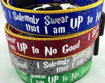 Harry Potter - Dog Collar, I Solemnly Swear that I am up to No Good - Dog Collar - 1" & 3/4" wide, Hogwarts - Wizard - Wizardry