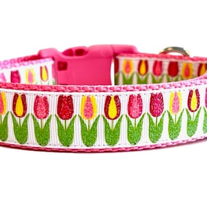 Tulip Dog Collar, Green Flower Dog Collar, Garden Dog Collar, Spring Dog Collar