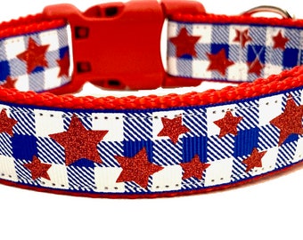 4th of July Dog Collar, USA Collar, Pet Collar, Patriotic Cat Collar, Red White Blue