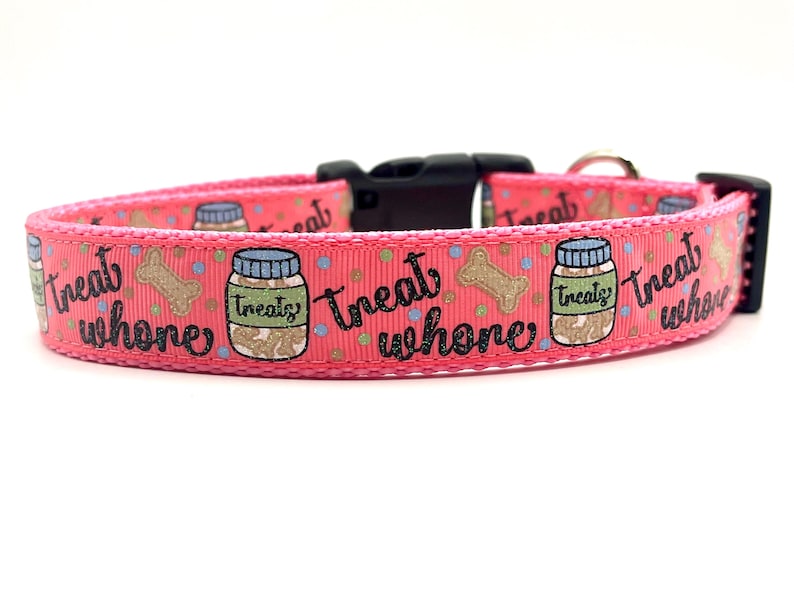 Coleira engraçada para cachorro: design de petisco, fita de nylon Light Pink