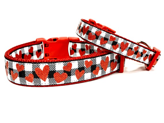 Buffalo Plaid Heart Dog Collar, Love Dog Collar, Valentine Dog Collar, Buffalo Plaid Valentine Collar
