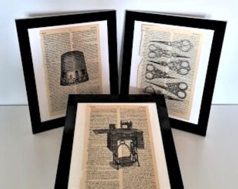 ANTIQUE SEWING SCISSORS ALTERED ART UPCYCLED VINTAGE DICTIONARY PAGE WALL PRINT!