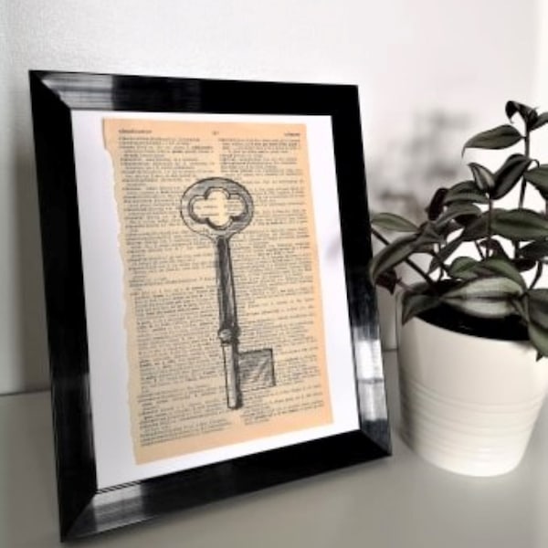 Vintage skeleton key dictionary page art print