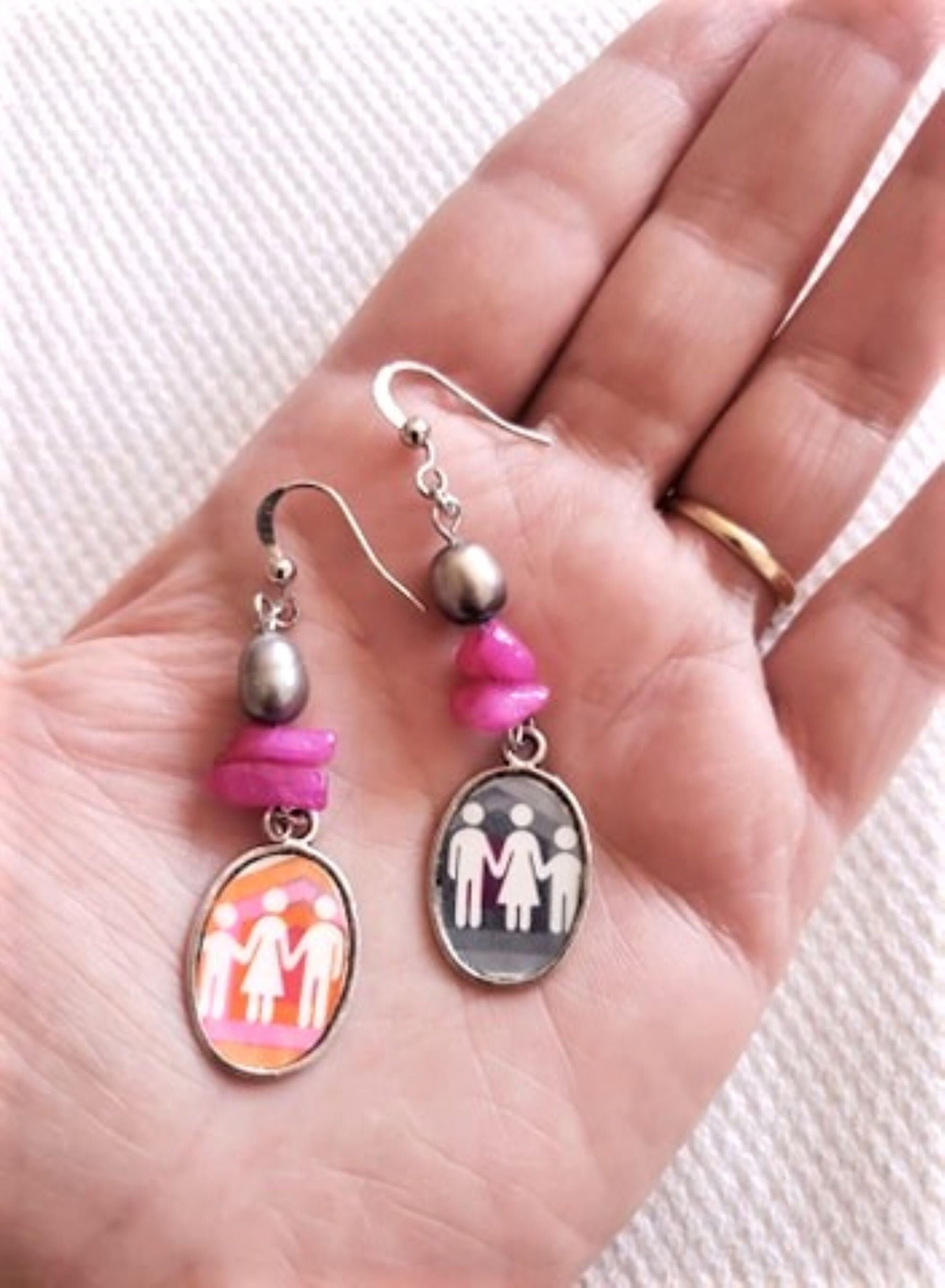 Postage Stamp Earrings Ecodesign Earrings Pink Gray Grey Etsy UK